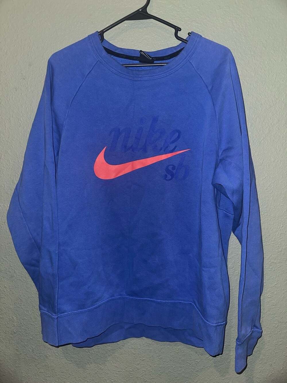 Nike SB Icon Graphic Crewneck Sweatshirt Blue with Orange Logo - Picture 1 of 5